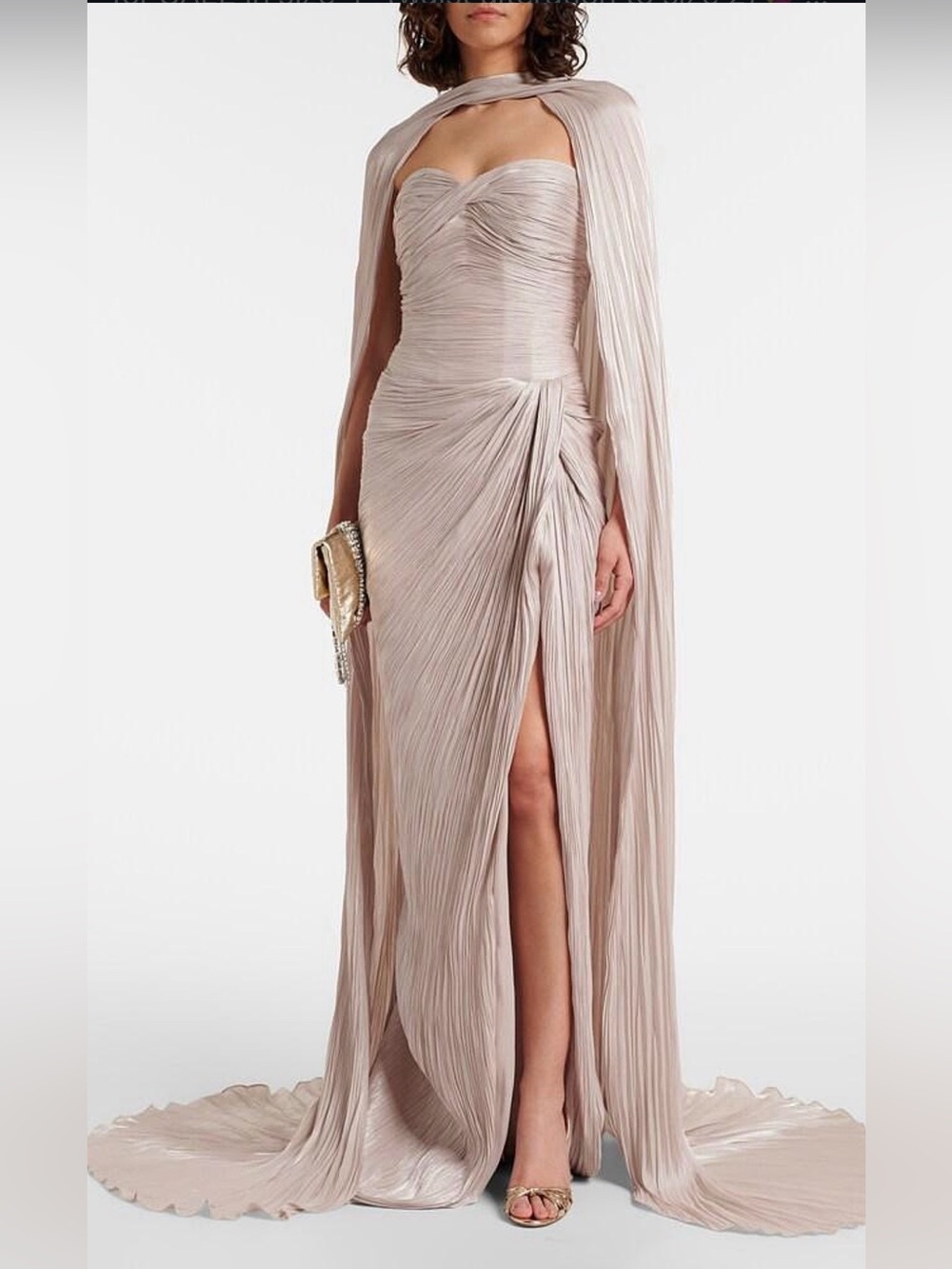 Strapless Ruched Cape Gown in Blush Nude